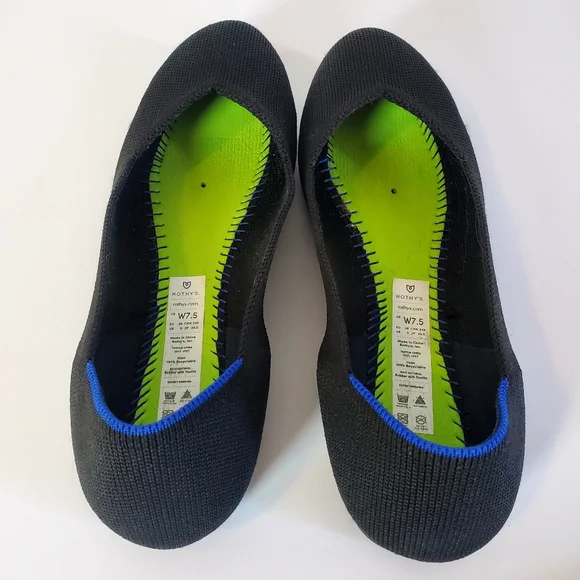 Rothy's The Flat in Black With Blue Trim Slip On Shoes - Picture 6 of 10